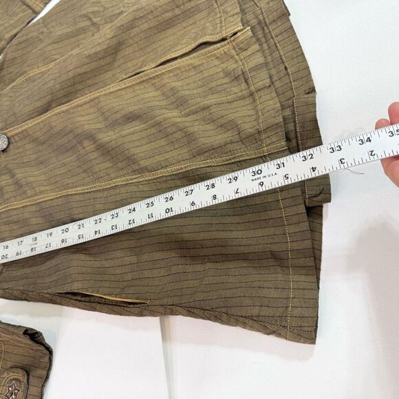 VTG Mrs. Pepper Coat Women Medium Green Button up Striped Herringbone 3/4 Sleeve - Picture 8 of 12